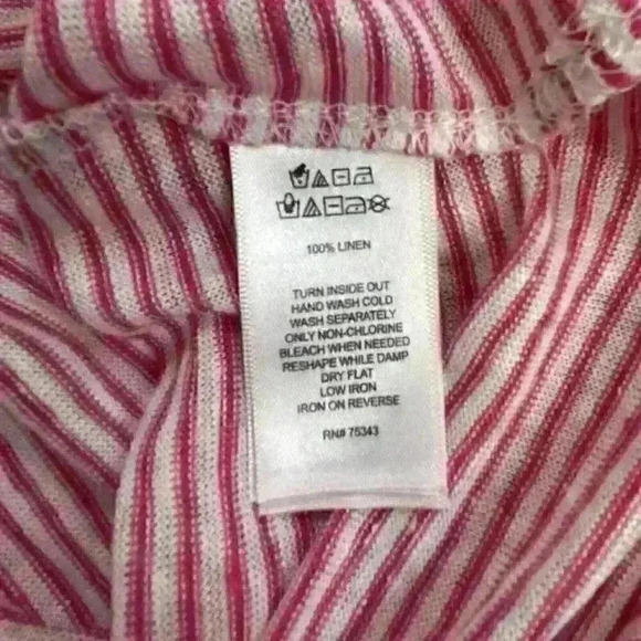 Tahari NWT Womens Small Pink White Striped 100% Linen Top Capped Sleeves V-Neck - Picture 8 of 11